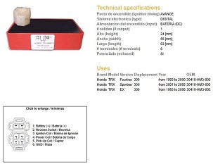 DZE MODUL PALJENJA CDI HONDA TRX 300 FOURTRAX '93-'00; 300EX '93-'06; 300 SPORTRAX '01-'05