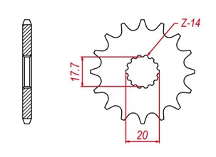 GROSSKOPF RASPRODAJA LANČANIK PREDNJA 577 15 YAMAHA YZ 85 '02-'21 (+1) DT 125R/X '90-'06 (-1), TZR 125 '93-'99 (-1) (JTF558.15)