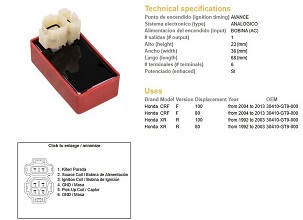 DZE MODUL PALJENJA CDI HONDA CRF 80/100F '04-'13; XR 80/100R '92-'03 (30410-GT9-000)
