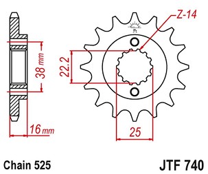 JT LANČANIK PREDNJA 2050 15 SA GUMOM DUCATI 796/916/944/996 (205015JTRB) (LANAC 525)