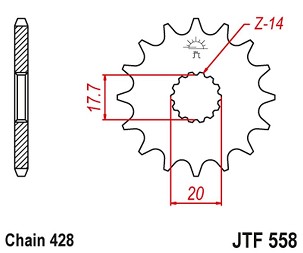 JT LANČANIK PREDNJA SA GUMOM 577 16 YAMAHA DT 125R '93-'06, KAWASAKI NINJA 125 / SA 125 '19 (57716JTRB) (LANAC 428)