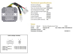 DZE REGULATOR NAPONA HONDA XL 600V TRANSALP '89-'99 (SH 538D-13; ESR640; RGU-144)