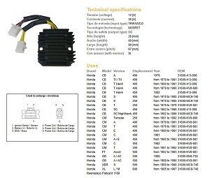 DZE REGULATOR NAPONA HONDA CB 250/400/450; CX 500; GL500; XL600/LM; XBR 500 (31600-413-008, 31600-MC9-740) (35A) (ESR180)