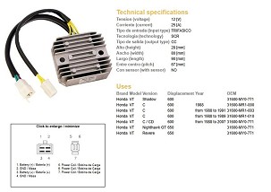 DZE REGULATOR NAPONA HONDA VT 600C SHADOW '88-'07; NTV 650 REVERE (OEM-31600-MY0-771) (ESR250, RGU-115)