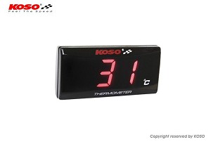 KOSO VODOOTPORNI POKAZIVAČ TEMPERATURE (TERMOMETR) MOTORA SUPER SLIM BOJA DISPLEJA CRVENA (EL)