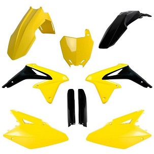 POLISPORT KOMPLET PLASTIKE (FULL KIT) SUZUKI RMZ 450 '08-'17W SETU TABLICA PREDNJA (8659300001) I ŠTITNICI AMORTIZERA (8398300002) BOJA ŽUTA CRNA OEM