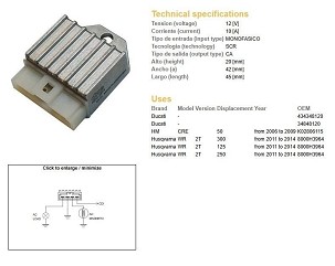 DZE REGULATOR NAPONA HUSQVARNA WR 125/250/300 '11-'14 (OEM 8000H3964) (12A)