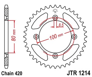 JT LANČANIK ZADNJA 238 38 HONDA CRF 70 '04-12'; CRF 110 '13-21', XR 70/80 '97-03', CR 50/80 '82-84' (23838JT) (LANAC420)
