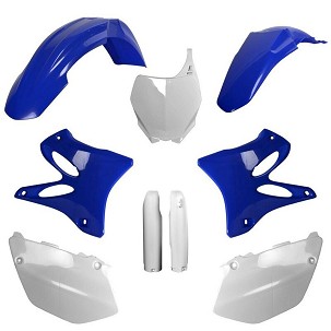 POLISPORT KOMPLET PLASTIKE (FULL KIT) YAMAHA YZ 125/250 '06-'07W SETU TABLICA PREDNJA (8658100001) I ŠTITNICI AMORTIZERA (8398100001) BOJA PLAVA BELA OEM