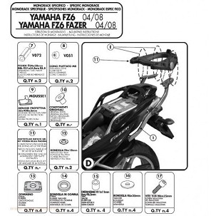 KAPPA NOSAČ CENTRALNOG KOFERA YAMAHA FZ6 / FZS 600 FAZER (04-06), FZ6 S2 / FZ6 600 FAZER S2 (07-11) ( BEZ PLOČE ) - POGLEDAJ DODATNI OPIS