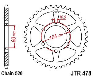 JT LANČANIK ZADNJA 478 45 KAWASAKI ZX6R (05-20), SA750 (04-12) (MOŽE BITI ZAMENJENA SA 4578 43 JTR1478.45) (LANAC 520) BOJA CRNA (47845JTZBK)