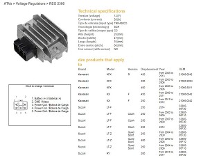 DZE REGULATOR NAPONA KAWASAKI KX 250F '11-'12; KX 450F '09-'11; KFX 400 '03-'06; KFX 450R '08-'13; SUZUKI LT-F 250 OZARK '02-'12; LTZ 400 '03-'08 QUAD SPORT (32800-05F10) (ESR133)
