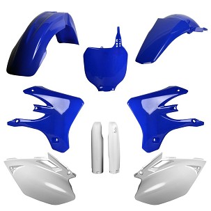 POLISPORT KOMPLET PLASTIKE (FULL KIT) YAMAHA YZ 250F '05; YZ 450F '05W SETU TABLICA PREDNJA (8658000003) I ŠTITNICI AMORTIZERA (8398100001) BOJA PLAVA BELA OEM