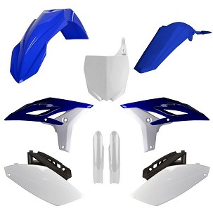 POLISPORT KOMPLET PLASTIKE (FULL KIT) YAMAHA YZ 250F '10-'13W SETU TABLICA PREDNJA (8678400001) I ŠTITNICI AMORTIZERA (8352000001) BOJA NIEBIESKO BELA OEM
