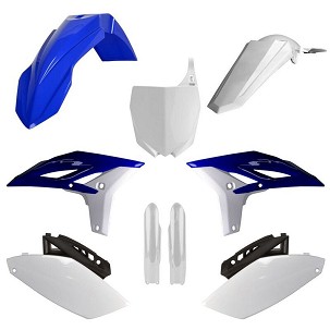 POLISPORT KOMPLET PLASTIKE (FULL KIT) YAMAHA YZ 250F '10-'13W SETU TABLICA PREDNJA (8678400001) I ŠTITNICI AMORTIZERA (8352000001) BOJA NIEBIESKO BELA OEM