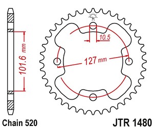JT LANČANIK ZADNJA 4480 38 POLARIS 450 OUTLAW '08-10', 500 PREDATOR '03-07', 525 OUTLAW '08-10' (448038JT) (LANAC520)