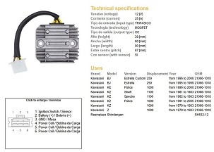 DZE REGULATOR NAPONA KAWASAKI SA 1000 '79-'83; KZ 1000 '79-'83; KZ 1100 '82-'83 (SH532-12;ESR140)