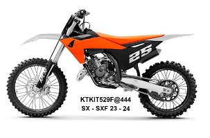 UFO 2025/11 KOMPLET PLASTIKE (FULL KIT) SA ŠTITNICIMA TELESKOPA (AMORTIZERA) KTM SX 125 / 250 / 300 TBI '23-'24, SX-F 250 / 350 / 450 '23-'24 BOJA CRNA / NARANDŽASTA / BELA