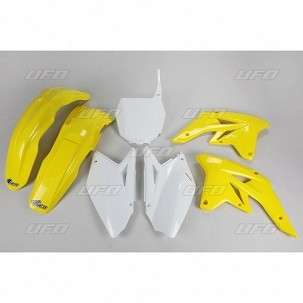 UFO KOMPLET PLASTIKE SUZUKI RMZ 250 '07-'09 BOJA OEM (BELA/ŽUTA - SA BELU TABLICOM ZA STARTNE BROJEVE) (SU407E999)