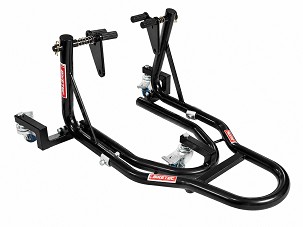 BIKETEC PRO DIZALICA / STALAK MOTOCIKLISTIČKI POD PREDNJE KOLO SA DODATNIM KOLIMA (MOGUĆNOST PRESTAVLJANJA MOTOCIKLA) BOJA CRNA