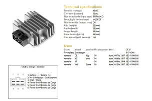 DZE REGULATOR NAPONA YAMAHA CE 50 JOG '07-'17; XC 50 VINO '08-'14; XF 50 '06-'14; YW 50 ZUMA '12-'17 (3B3-H1960-00) MOFSET (35A)