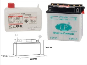 LANDPORT AKUMULATOR YB9L-B (MD LB9L-B) 12V 9AH 137X76X140 (12N9-3B) SA ODRŽAVANJEM - ELEKTROLIT ODVOJENO (4) UE2019/1148