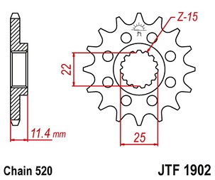 JT LANČANIK PREDNJA 1252 15 SA GUMOM KTM LC4 400/600/620/640/690 (125215JTRB) (LANAC 520)