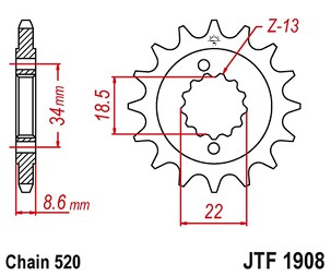 JT LANČANIK PREDNJA 2276 15 KTM 390 DUKE '13-'18, 390 RC '14-'18 (227615JTRB) (LANAC 520) SA GUMOM
