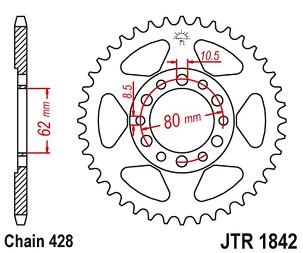 JT LANČANIK ZADNJA 842 52 YAMAHA YZ 80 '81-83', DT 125/175 '74-77',TW 125 '99-02', TW 200 '89-', XT 350 '85-00' (84252JT) (LANAC428)
