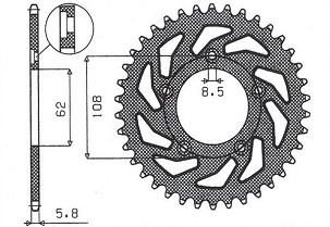 SUNSTAR LANČANIK ZADNJA 714 40 APRILIA RS 125 '93-'05, TUAREG WIND 125 '89-'00 (JTR701.40) (LANAC 520) (71440JT)