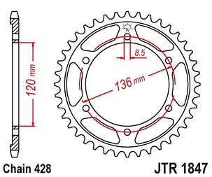 JT LANČANIK ZADNJA 4324 55 YAMAHA TDR 125 '93-'99 (432455JT) (LANAC 428)