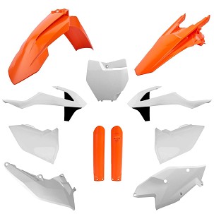 POLISPORT KOMPLET PLASTIKE (FULL KIT) KTM SX/SX-F/XC-F '16-'18W SETU TABLICA PREDNJA (8664900001) I ŠTITNICI AMORTIZERA (8398600005) BOJA NARANDŽASTA BELE CRNA