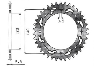 SUNSTAR LANČANIK ZADNJA 491 43 KAWASAKI KLR 650C '95-'03 (JTR487.43) (LANAC 520) (49143JT)