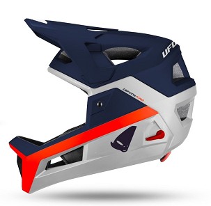 UFO 2026/04 BICIKLISTIČKA KACIGA MTB / E-BIKE DEFCON-TWO SA SKIDIVOM ČELJUŠĆU BOJA BELA/PLAVA/NARANDŽASTA VELIČINA XS/S/M (HE15002CBXS/S/M)