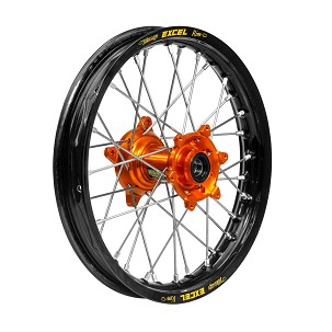 REX WHEELS (EXCEL) KOMPLETNE TOČAK ZADNJE / ZADNJI 16 X 1,85 KTM SX85, HUSQVARNA TC85, GASGAS MC85 '25-, CRNA NAPLATAK / CRNE ŽBICE / NARANDŽASTA PIASTA (PO NARUDŽBINI)