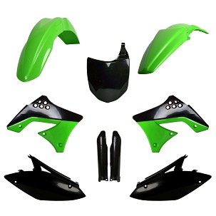 POLISPORT KOMPLET PLASTIKE (FULL KIT) KAWASAKI KX 250F '09-'12W SETU TABLICA PREDNJA (8660800002) I ŠTITNICI AMORTIZERA (8398000001) BOJA CRNA ZELENA