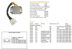 DZE REGULATOR NAPONA SUZUKI LT-F 160 '91-'01; LT-F 250 QUADRUNNER '87-'98; LT-F 300 'KING QUAD '91-'98; DR-Z 250 '01-'07; DR-Z 400 '09 (SH572E-12) (ESR136)