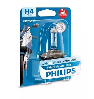 PHILIPS RASPRODAJA SIJALICA MOTOCIKLISTIČKA H4 12V 60/55 P43T WHITE VISION ULTRA MOTO (EFEKT INTENSYWNEJ BIELI - ODPORNA NA WIBRACJE - HOMOLOGACIJA)