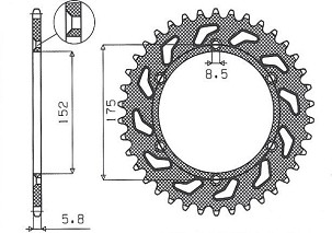 SUNSTAR LANČANIK ZADNJA 856 43 YAMAHA TT600R '98-'03, TT600S '93-'95, YFZ 350 BANSHEE`89-06 (JTR853.43)* (LANAC 520) (85643JT)