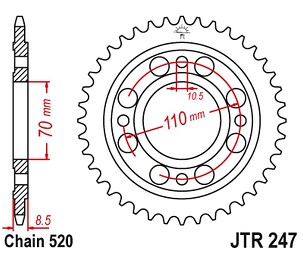 JT LANČANIK ZADNJA 247 35 HONDA CB/CBX 250 '78-84', CB 400 N/T '81-83' (24735JT) (LANAC520)