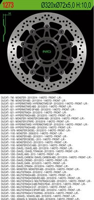 NG DISK KOČIONI PREDNJI DUCATI 796/821/1078/1100/1200 '11-'16 (320X72X5) (5X8,5MM)