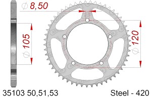 AFAM 2026/06 ZADNJI LANČANIK 3565M 51 APRILIA 50RX '98-'05, 50SM '03-'06 (LANAC 420) (JTR24.51)