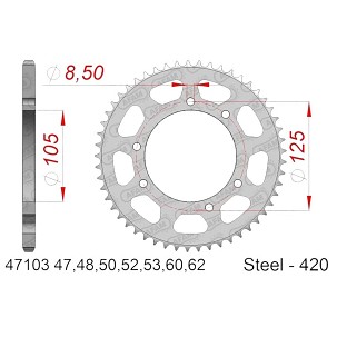 AFAM 2026/06 ZADNJI LANČANIK 4402 62 YAMAHA DT 50 '03-'06, MALAGUTI XTM, MRX, SMX(LANAC 420) (JTR1131.62)