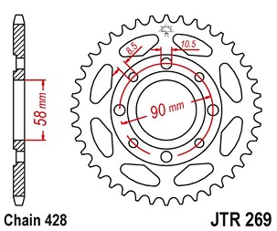 JT LANČANIK ZADNJA 269 38 HONDA CG 125 '02-'05, CM 125 '82-'97, CB 125T '82-'88, DAELIM VC 125 '96-'99 (26938JT) (LANAC 428)