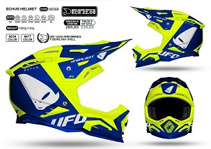 UFO KACIGA ECHUS CROSS FIBERGLASS BOJA PLAVA/ŽUTA FLUO VELIČINA XL ( ECE 22R06 ) - KOLEKCJA 2025/2026