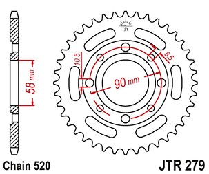 JT LANČANIK ZADNJA 279 42 HONDA VT 125C '99-'07 (27942JT) (ZAMENA ZA 4668 42 JTR273.42) (LANAC 520)