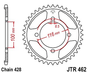 JT LANČANIK ZADNJA JTR462 49 KAWASAKI KX 80 '86-99', KX 85 '01-20', KX 100 '86-21' (46249JT) (LANAC428) KONVERZIJA