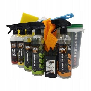 SPEEDCLEAN 890 SET ZA PRANJA BICIKLU (DEGREASER 500ML + 2X OFF-ROAD 500ML + CZYSTA GUMA 500ML + WOSK NA MOKRO 500ML + ULJE ZA LANCA SA WOSKIEM 100ML + ČETKICA + SUNĐER + KRPICA + WIADERKO )