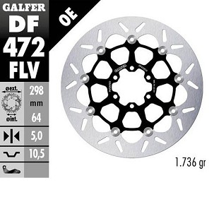 GALFER DISK KOČIONI PREDNJI / ZADNJI APRILIA; CAGIVA; INDIAN; MOTO MORINI; VICTORY; YAMAHA (298X64X5) (FLOATING) (POGLEDAJ OPIS)