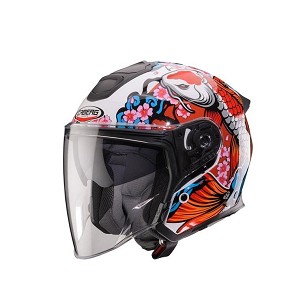 CABERG KACIGA OTVORENA JET OTVORENA FLYON II KOI BELA/CRVENA/NARANDŽASTA/PLAVA VELIČINA L